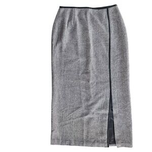 Levine Classics Women's 6 Black Tan Herringbone Wool Blend Tweed Slit Midi Skirt